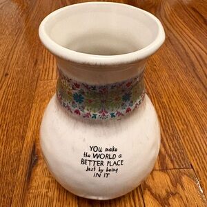 NATURAL LIFE White Ceramic Vase with Colorful Floral Band